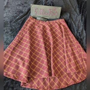 NWT Allegra K Cranberry Yellow Plaid Midi Skirt XL